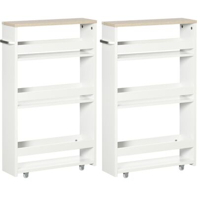 kleankin Lot de 2 chariots de rangement chariot de stockage étagère sur roulettes pour cuisine étroite salle de bain buanderie - Publicité kleankin Lot de 2 chariots de rangement chariot de stockage étagère sur roulettes pour cuisine étroite salle de bain buanderie - Publicité