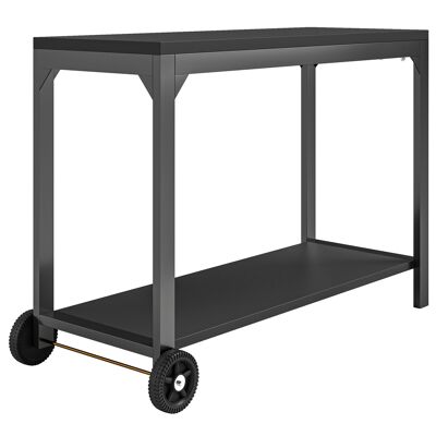 HOMCOM Desserte de jardin en acier chariot de service à roulettes avec plan de travail 135 x 55 x 86,5 cm noir - Publicité HOMCOM Desserte de jardin en acier chariot de service à roulettes avec plan de travail 135 x 55 x 86,5 cm noir - Publicité