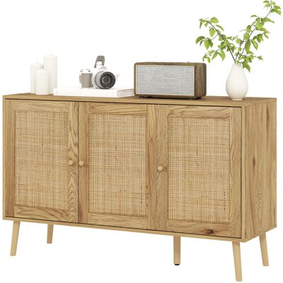 HOMCOM Buffet salon meuble de rangement avec placards à portes en rotin et étagère réglable, bois naturel - Publicité HOMCOM Buffet salon meuble de rangement avec placards à portes en rotin et étagère réglable, bois naturel - Publicité