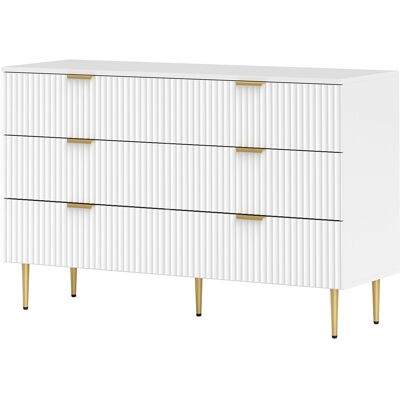 HOMCOM Commode 6 tiroirs commode chambre meuble de rangement moderne avec poignées et pieds dorés, 120 x 40 x 76,5 cm, blanc - Publicité HOMCOM Commode 6 tiroirs commode chambre meuble de rangement moderne avec poignées et pieds dorés, 120 x 40 x 76,5 cm, blanc - Publicité