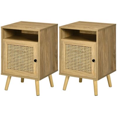 HOMCOM Lot de 2 tables de chevet table de nuit avec placard porte cannage et niche design vintage 39 x 35 x 60 cm naturel - Publicité HOMCOM Lot de 2 tables de chevet table de nuit avec placard porte cannage et niche design vintage 39 x 35 x 60 cm naturel - Publicité