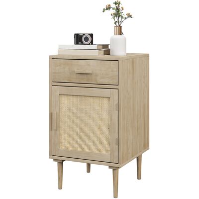 HOMCOM Table de chevet avec placard et étagère porte rotin tissé 1 tiroir design bohème - 40 x 40 x 68,5 cm naturel - Publicité HOMCOM Table de chevet avec placard et étagère porte rotin tissé 1 tiroir design bohème - 40 x 40 x 68,5 cm naturel - Publicité