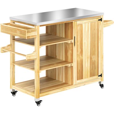 Outsunny Îlot de cuisine extérieur, Chariot de grill avec armoire et étagères, Chariot de cuisine en bois et acier inoxydable, avec roulettes, Bois naturel - Publicité Outsunny Îlot de cuisine extérieur, Chariot de grill avec armoire et étagères, Chariot de cuisine en bois et acier inoxydable, avec roulettes, Bois naturel - Publicité