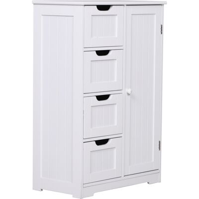 Kleankin Meuble de salle de bain avec 4 tiroirs et 1 armoire Étagère réglable à 3 hauteurs Peinture écologique Anti-basculement en MDF Blanc 56x30x83cm - Publicité Kleankin Meuble de salle de bain avec 4 tiroirs et 1 armoire Étagère réglable à 3 hauteurs Peinture écologique Anti-basculement en MDF Blanc 56x30x83cm - Publicité