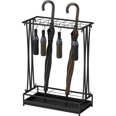 HOMCOM Porte-Parapluie Moderne en Acier avec 21 Espaces et 24 Crochets Plateau Collecteur d'Eau Amovible pour Entrée 50x24x68 cm Noir - Publicité HOMCOM Porte-Parapluie Moderne en Acier avec 21 Espaces et 24 Crochets Plateau Collecteur d'Eau Amovible pour Entrée 50x24x68 cm Noir - Publicité