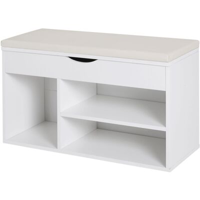 HOMCOM Banc à Chaussures avec Siège Rembourré Repliable en Bois pour Entrée Blanc 80x30x47cm - Publicité HOMCOM Banc à Chaussures avec Siège Rembourré Repliable en Bois pour Entrée Blanc 80x30x47cm - Publicité