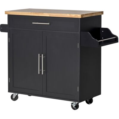 HOMCOM Chariot de Cuisine Polyvalent avec Tiroir, Roues, Porte-Épices et Armoire, Meuble de Cuisine avec Étagère Réglable, Porte-Serviettes et Plateau en Bois de Caoutchouc, 109x40x89 cm, Noir - Publicité HOMCOM Chariot de Cuisine Polyvalent avec Tiroir, Roues, Porte-Épices et Armoire, Meuble de Cuisine avec Étagère Réglable, Porte-Serviettes et Plateau en Bois de Caoutchouc, 109x40x89 cm, Noir - Publicité
