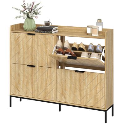HOMCOM Meuble à chaussures 16 paires avec 4 tiroirs, portes rabattables, étagères réglables, 120 x 23,5 x 95,5 cm, chêne - Publicité HOMCOM Meuble à chaussures 16 paires avec 4 tiroirs, portes rabattables, étagères réglables, 120 x 23,5 x 95,5 cm, chêne - Publicité