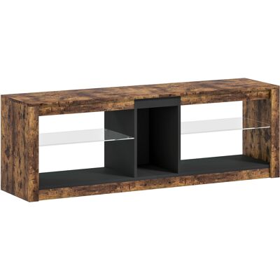 HOMCOM Meuble TV avec lumières LED et télécommande, étagères et compartiments ouvert, 140x35x47cm, marron - Publicité HOMCOM Meuble TV avec lumières LED et télécommande, étagères et compartiments ouvert, 140x35x47cm, marron - Publicité
