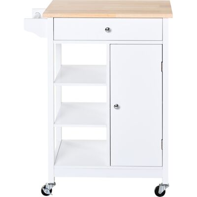 HOMCOM Desserte de cuisine à roulettes avec placard, tiroir, 3 étagères ouvertes et porte-serviettes, 66x39,5x86,5cm, blanc - Publicité HOMCOM Desserte de cuisine à roulettes avec placard, tiroir, 3 étagères ouvertes et porte-serviettes, 66x39,5x86,5cm, blanc - Publicité