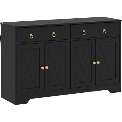 HOMCOM Buffet meuble de rangement armoire de cuisine style rural 2 tiroirs et 2 placards étagères à hauteurs réglables noir - Publicité HOMCOM Buffet meuble de rangement armoire de cuisine style rural 2 tiroirs et 2 placards étagères à hauteurs réglables noir - Publicité