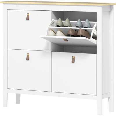 HOMCOM Meuble à chaussures 20 paires avec 4 tiroirs, portes rabattables, étagères amovibles et réglables, blanc - Publicité HOMCOM Meuble à chaussures 20 paires avec 4 tiroirs, portes rabattables, étagères amovibles et réglables, blanc - Publicité