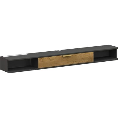 HOMCOM Meuble TV suspendu avec compartiments ouverts, porte rabattable et passe-câbles, 160 x 24 x 16 cm, gris - Publicité HOMCOM Meuble TV suspendu avec compartiments ouverts, porte rabattable et passe-câbles, 160 x 24 x 16 cm, gris - Publicité