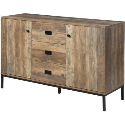 HOMCOM Meuble buffet de rangement 2 placards étagère réglable 3 tiroirs style contemporain - dim. 120L x 39,5l x 77H cm - Publicité HOMCOM Meuble buffet de rangement 2 placards étagère réglable 3 tiroirs style contemporain - dim. 120L x 39,5l x 77H cm - Publicité