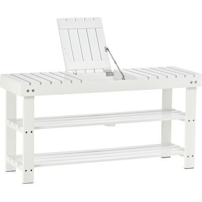 HOMCOM Banc à chaussures en bois à 3 niveaux avec étagère de rangement et compartiment caché, 90 x 29 x 45 cm, blanc - Publicité HOMCOM Banc à chaussures en bois à 3 niveaux avec étagère de rangement et compartiment caché, 90 x 29 x 45 cm, blanc - Publicité