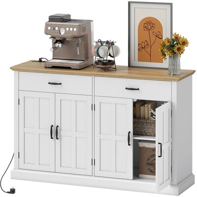 HOMCOM Buffet avec port USB et multiprise meuble TV avec 2 placards à portes de grange, 2 tiroirs et étagères réglables, blanc - Publicité HOMCOM Buffet avec port USB et multiprise meuble TV avec 2 placards à portes de grange, 2 tiroirs et étagères réglables, blanc - Publicité