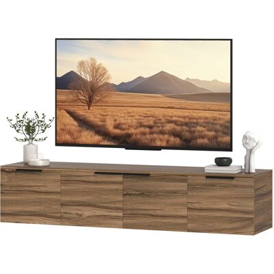 HOMCOM Meuble TV suspendu meuble télé pour téléviseur jusqu'à 65 pouces avec 3 placards à portes, 150 x 35 x 32 cm, marron - Publicité HOMCOM Meuble TV suspendu meuble télé pour téléviseur jusqu'à 65 pouces avec 3 placards à portes, 150 x 35 x 32 cm, marron - Publicité