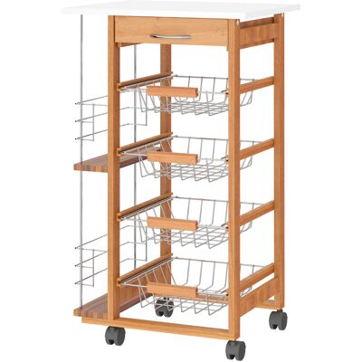 HOMCOM Desserte cuisine à roulettes avec tiroir, 4 paniers et étagères latérales, 47 x 37 x 83 cm, blanc et marron - Publicité HOMCOM Desserte cuisine à roulettes avec tiroir, 4 paniers et étagères latérales, 47 x 37 x 83 cm, blanc et marron - Publicité