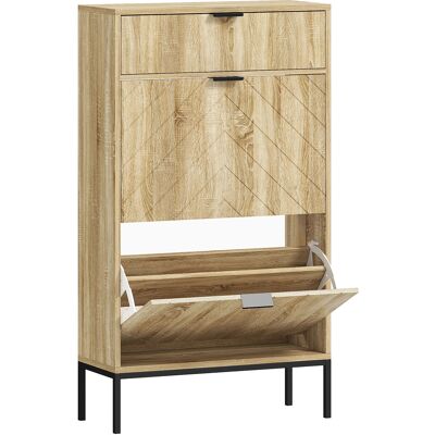 HOMCOM Meuble à chaussures 8 paires avec tiroir coulissant, 2 tiroirs rabattables, étagères réglables, 60x24x105,5cm, chêne - Publicité HOMCOM Meuble à chaussures 8 paires avec tiroir coulissant, 2 tiroirs rabattables, étagères réglables, 60x24x105,5cm, chêne - Publicité