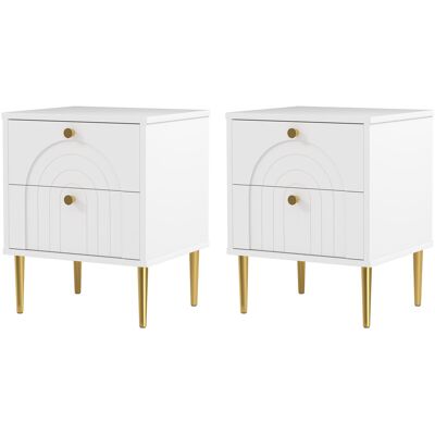 HOMCOM Lot de 2 tables de chevet avec 2 tiroirs et pieds en acier pour chambre à coucher, salon - 40 x 35 x 50 cm, blanc - Publicité HOMCOM Lot de 2 tables de chevet avec 2 tiroirs et pieds en acier pour chambre à coucher, salon - 40 x 35 x 50 cm, blanc - Publicité