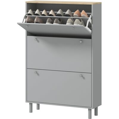 HOMCOM Meuble à chaussures 24 paires avec 3 tiroirs rabattables et étagères réglables, 80x23,5x121cm, gris - Publicité HOMCOM Meuble à chaussures 24 paires avec 3 tiroirs rabattables et étagères réglables, 80x23,5x121cm, gris - Publicité