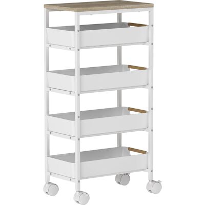 HOMCOM Desserte cuisine, chariot de rangement à roulettes 5 niveaux avec 4 tiroirs coulissants, étagère de rangement, blanc - Publicité HOMCOM Desserte cuisine, chariot de rangement à roulettes 5 niveaux avec 4 tiroirs coulissants, étagère de rangement, blanc - Publicité