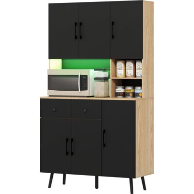 HOMCOM Buffet cuisine meuble cuisine rangement haut avec lumière LED RGB plan de travail 6 portes 2 tiroirs 100x40x176cm noir - Publicité HOMCOM Buffet cuisine meuble cuisine rangement haut avec lumière LED RGB plan de travail 6 portes 2 tiroirs 100x40x176cm noir - Publicité