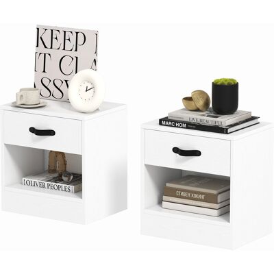 HOMCOM Pack de 2 Tables de Chevet avec Tiroir et Compartiment Ouvert pour Salon 39x28x41 cm Blanc - Publicité HOMCOM Pack de 2 Tables de Chevet avec Tiroir et Compartiment Ouvert pour Salon 39x28x41 cm Blanc - Publicité