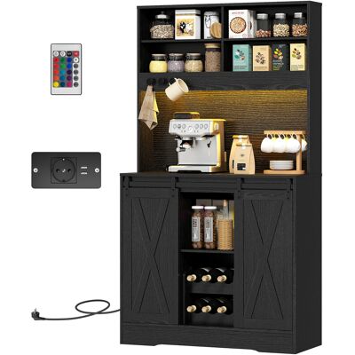 HOMCOM Buffet de Cuisine Haut Style Rustique avec 2 Armoires, Porte-Bouteilles, Prises de Recharge et Lumières LED, Noir - Publicité HOMCOM Buffet de Cuisine Haut Style Rustique avec 2 Armoires, Porte-Bouteilles, Prises de Recharge et Lumières LED, Noir - Publicité