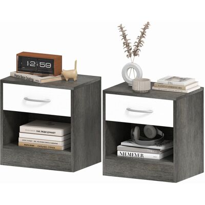 HOMCOM Set 2 Tables de Chevet Modernes avec Étagère Ouverte et Tiroir, en Bois, 39x28x41 cm, Blanc et Gris Foncé - Publicité HOMCOM Set 2 Tables de Chevet Modernes avec Étagère Ouverte et Tiroir, en Bois, 39x28x41 cm, Blanc et Gris Foncé - Publicité