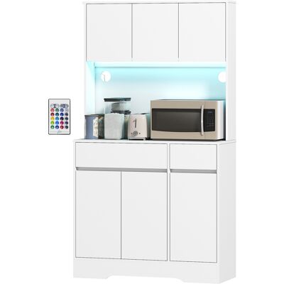 HOMCOM Buffet cuisine meuble cuisine rangement haut avec lumière LED RGB, plan de travail, 6 portes, 2 tiroirs, blanc - Publicité HOMCOM Buffet cuisine meuble cuisine rangement haut avec lumière LED RGB, plan de travail, 6 portes, 2 tiroirs, blanc - Publicité