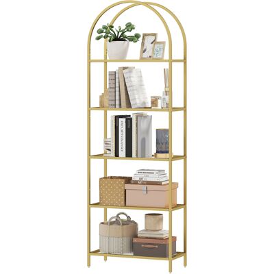 HOMCOM Bibliothèque étagère de rangement en verre à 5 niveaux arqué pour salon, bureau, chambre, 60 x 30 x 175 cm, doré - Publicité HOMCOM Bibliothèque étagère de rangement en verre à 5 niveaux arqué pour salon, bureau, chambre, 60 x 30 x 175 cm, doré - Publicité