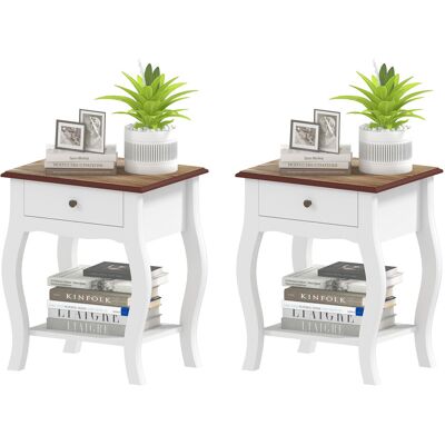 HOMCOM Pack de 2 Tables de Chevet avec Tiroir Étagère Ouverte et Dessus Effet Chêne Style Français 45x35x55 cm Blanc et Chêne - Publicité HOMCOM Pack de 2 Tables de Chevet avec Tiroir Étagère Ouverte et Dessus Effet Chêne Style Français 45x35x55 cm Blanc et Chêne - Publicité