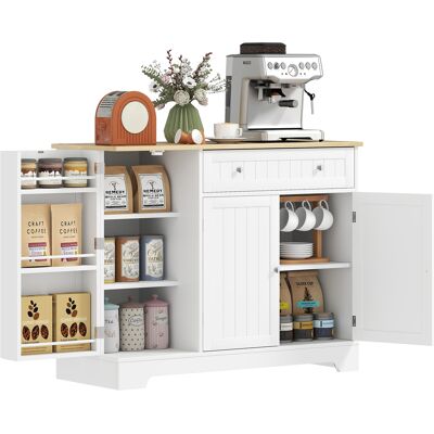 HOMCOM Buffet cuisine, meuble de rangement avec 3 portes, tiroir, étagères de porte et étagère réglable, 105x40x83cm, blanc - Publicité HOMCOM Buffet cuisine, meuble de rangement avec 3 portes, tiroir, étagères de porte et étagère réglable, 105x40x83cm, blanc - Publicité