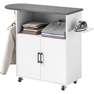 HOMCOM Table à Repasser Mobile avec Armoire à 2 Portes et Espace Ouvert, 125x43.5x102.5 cm, Blanc - Publicité HOMCOM Table à Repasser Mobile avec Armoire à 2 Portes et Espace Ouvert, 125x43.5x102.5 cm, Blanc - Publicité