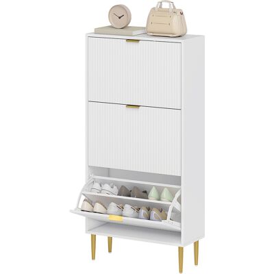 HOMCOM Meuble à chaussures 18 paires avec 3 tiroirs rabattables, portes cannelées et étagères réglables, 60x24x128cm, blanc - Publicité HOMCOM Meuble à chaussures 18 paires avec 3 tiroirs rabattables, portes cannelées et étagères réglables, 60x24x128cm, blanc - Publicité