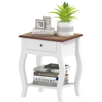 HOMCOM Table de Chevet avec Tiroir et Étagère Ouverte de Style Français en Bois, 45x35x55 cm, Blanc et Chêne - Publicité HOMCOM Table de Chevet avec Tiroir et Étagère Ouverte de Style Français en Bois, 45x35x55 cm, Blanc et Chêne - Publicité