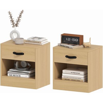 HOMCOM Pack de 2 Tables de Chevet avec Tiroir et Compartiment Ouvert pour Salon 39x28x41 cm Naturel - Publicité HOMCOM Pack de 2 Tables de Chevet avec Tiroir et Compartiment Ouvert pour Salon 39x28x41 cm Naturel - Publicité