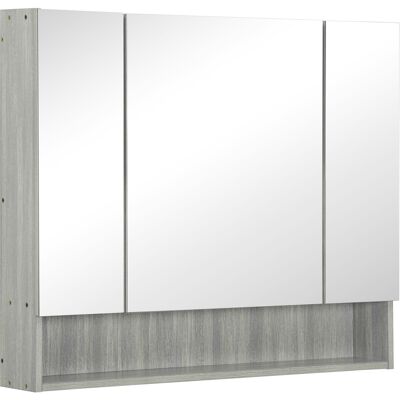 kleankin Armoire murale salle de bain avec miroir, armoire de toilette 3 portes miroir, étagères réglables, 90x15x75cm, gris - Publicité kleankin Armoire murale salle de bain avec miroir, armoire de toilette 3 portes miroir, étagères réglables, 90x15x75cm, gris - Publicité