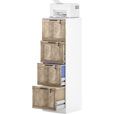 HOMCOM Classeur de Bureau avec 4 Tiroirs Serrure 2 Clés Rails Suspendus pour A4 Lettre 39,4x40x129 cm Blanc et Bois - Publicité HOMCOM Classeur de Bureau avec 4 Tiroirs Serrure 2 Clés Rails Suspendus pour A4 Lettre 39,4x40x129 cm Blanc et Bois - Publicité