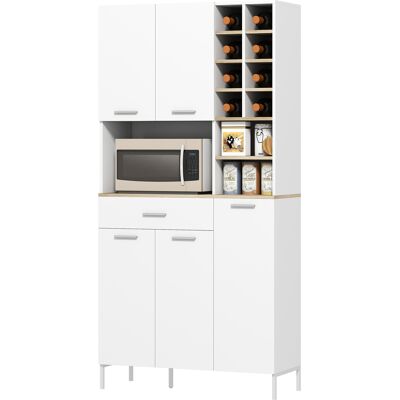 HOMCOM Buffet de Cuisine avec Étagères Ouvertes, Compartiments, Casier à Vin, Placard de Rangement avec 5 Portes, MDF, Blanc - Publicité HOMCOM Buffet de Cuisine avec Étagères Ouvertes, Compartiments, Casier à Vin, Placard de Rangement avec 5 Portes, MDF, Blanc - Publicité