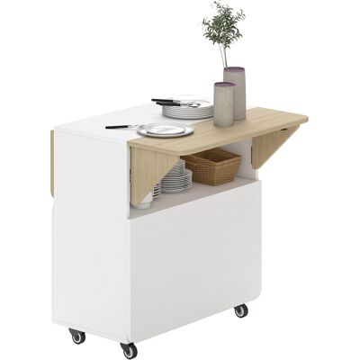 HOMCOM Table à Manger Pliante sur Roulettes, deux côtés de table pliables, Compartiment de rangement, 4 roulettes, Blanc+Bois naturel, 70 x 83 x 75cm - Publicité HOMCOM Table à Manger Pliante sur Roulettes, deux côtés de table pliables, Compartiment de rangement, 4 roulettes, Blanc+Bois naturel, 70 x 83 x 75cm - Publicité
