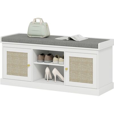 HOMCOM Banc à Chaussures avec Portes en Rotin Étagères Ajustables et Ouvertes pour Entrée Chambre 105x35x47 cm Blanc - Publicité HOMCOM Banc à Chaussures avec Portes en Rotin Étagères Ajustables et Ouvertes pour Entrée Chambre 105x35x47 cm Blanc - Publicité