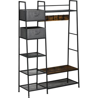 HOMCOM Portemanteau meuble de rangement entrée, 6 étagères 4 crochets 2 tiroirs en tissu, 125 x 43 x 185,5 cm, en acier et bois - Publicité HOMCOM Portemanteau meuble de rangement entrée, 6 étagères 4 crochets 2 tiroirs en tissu, 125 x 43 x 185,5 cm, en acier et bois - Publicité