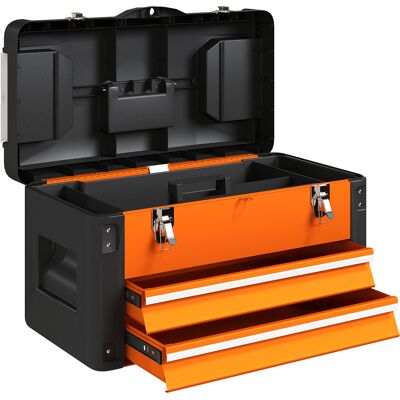 HOMCOM Boîte à outils vide, 49,7 x 25,3 x 28,9 cm Coffre à outils avec tiroir, Mini-Box en acier Orange - Publicité HOMCOM Boîte à outils vide, 49,7 x 25,3 x 28,9 cm Coffre à outils avec tiroir, Mini-Box en acier Orange - Publicité