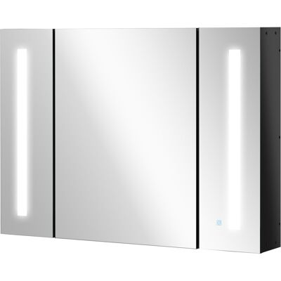 Kleankin Armoire avec Miroir de Salle de Bain MDF avec 3 Armoires, 3 Étagères et Lumière LED, 90x15x65 cm, Noir - Publicité Kleankin Armoire avec Miroir de Salle de Bain MDF avec 3 Armoires, 3 Étagères et Lumière LED, 90x15x65 cm, Noir - Publicité