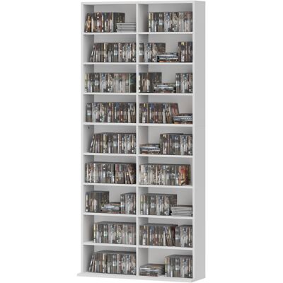 HOMCOM Étagère DVD, support de rangement CD, 14 étagères ajustables, 18 compartiments, 175 cm, étagère Blu-ray, Panneau de particules, Blanc - Publicité HOMCOM Étagère DVD, support de rangement CD, 14 étagères ajustables, 18 compartiments, 175 cm, étagère Blu-ray, Panneau de particules, Blanc - Publicité