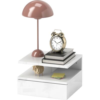 HOMCOM Table de Chevet Suspendue pour Chambre à Coucher avec Tiroir et Étagère Ouverte en Bois, 35x32x22.5 cm, Blanc - Publicité HOMCOM Table de Chevet Suspendue pour Chambre à Coucher avec Tiroir et Étagère Ouverte en Bois, 35x32x22.5 cm, Blanc - Publicité