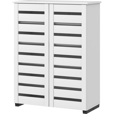 HOMCOM Meuble à Chaussures à 5 Niveaux avec 4 Étagères Réglables et Portes à Claire-voie, en Bois, 76x33P x98 cm, Blanc - Publicité HOMCOM Meuble à Chaussures à 5 Niveaux avec 4 Étagères Réglables et Portes à Claire-voie, en Bois, 76x33P x98 cm, Blanc - Publicité