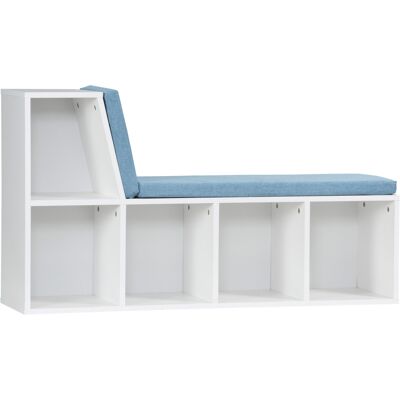 HOMCOM Bibliothèque banc 2 en 1 avec 5 compartiments de rangement et 2 coussins 108 x 30 x 60 cm blanc bleu - Publicité HOMCOM Bibliothèque banc 2 en 1 avec 5 compartiments de rangement et 2 coussins 108 x 30 x 60 cm blanc bleu - Publicité